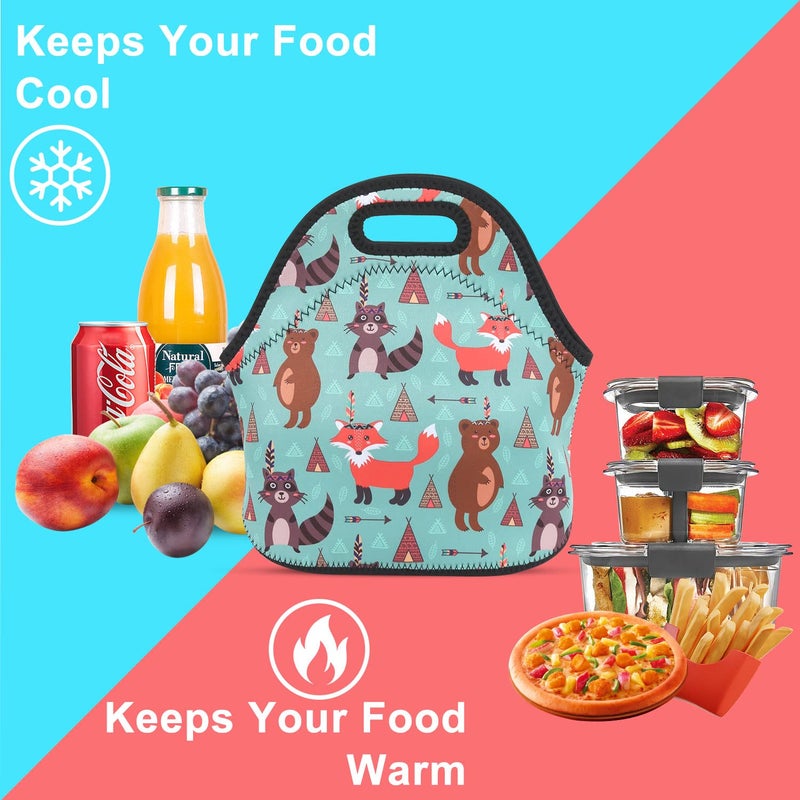Violet Mist Womens Reusable Neoprene Lunch Bag Cute Insulated Lunch Box Fox Bear Animal Thermal lunch bags Waterproof Food Handbags Meal Prep Lunchbags Travel Work Gift for Women Men Adult - Image 3